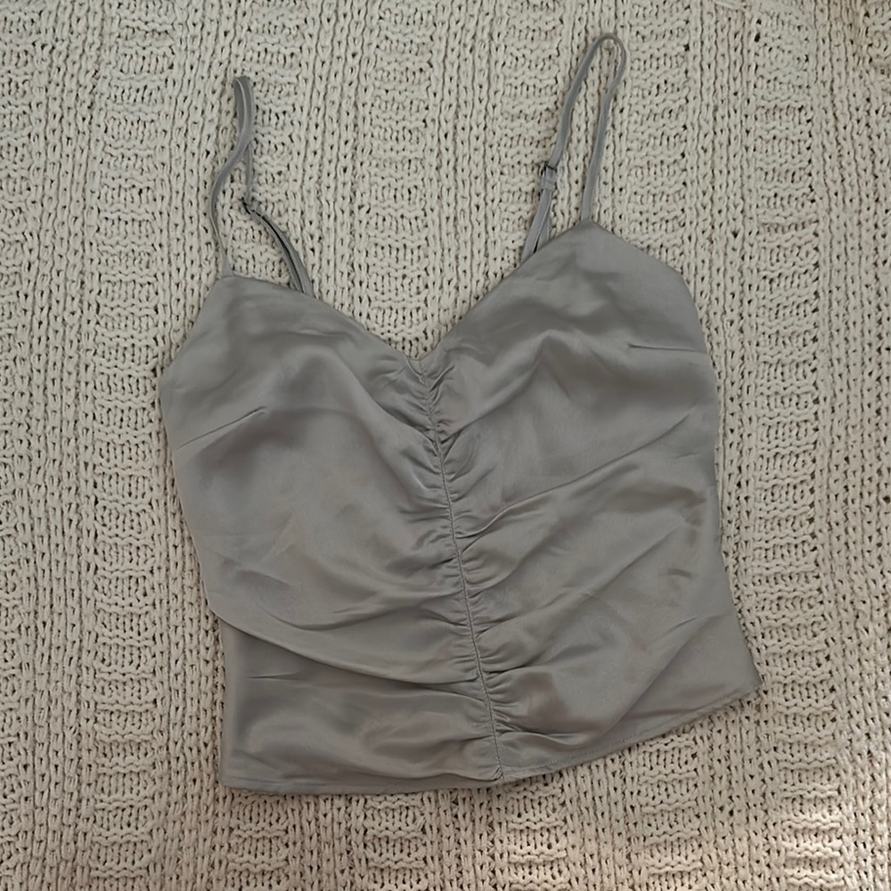 Silver Satin A&F Ruched Tank Top